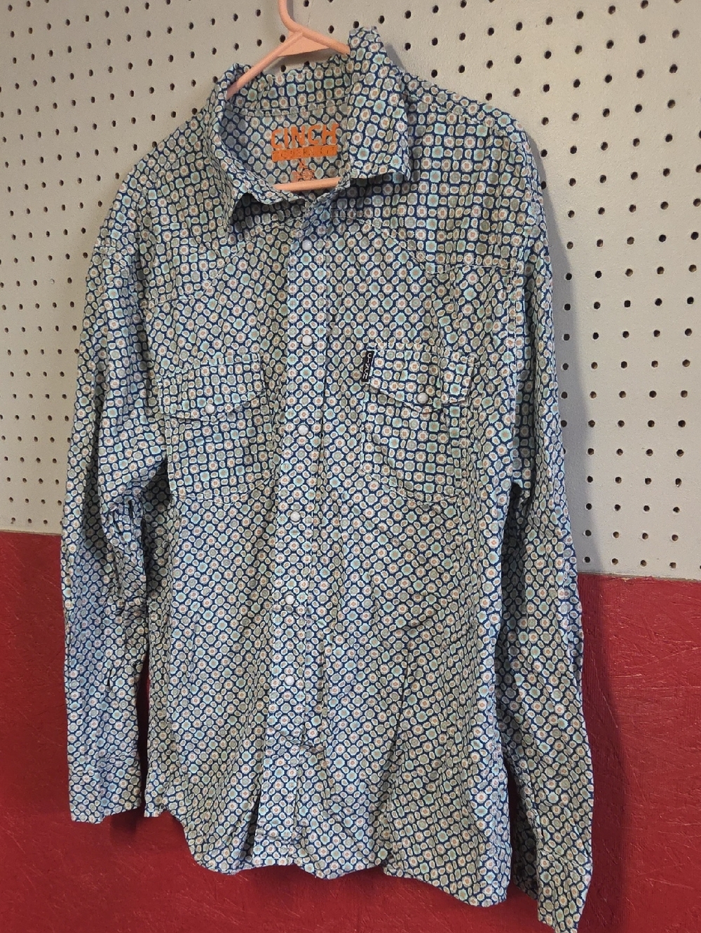 Cinch Blue Patterned Button-Up Shirt